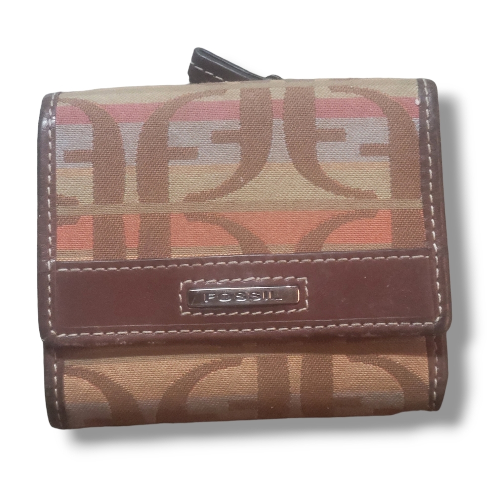 Vintage FossilWomen Small Multicolor Canvas & Brown Leather